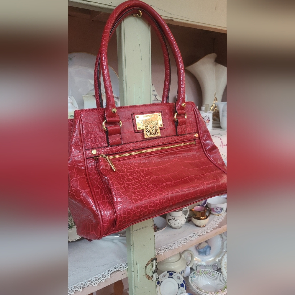 Chic Red Crocodile-Embossed Satchel